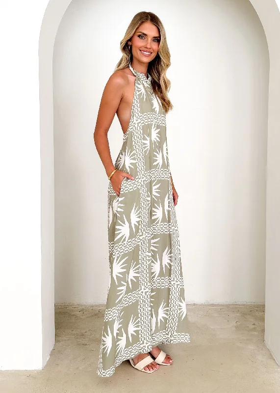 Rawsla Halter Maxi Dress - Sage Abstract