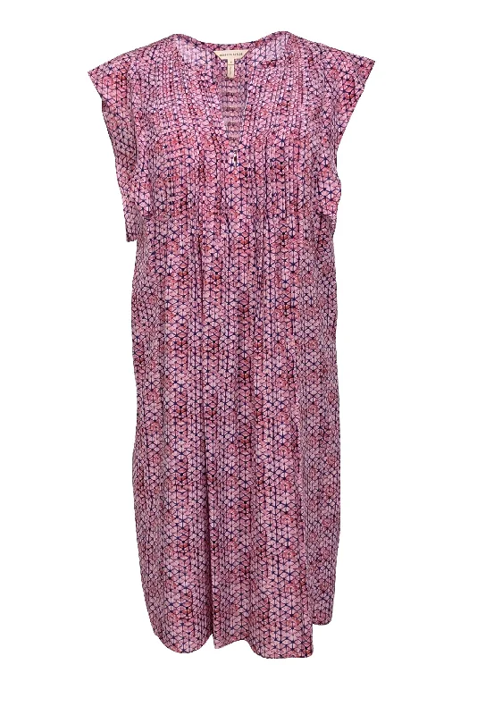 Rebecca Taylor - Pink & Blue Print Sleeveless Silk Dress Sz 6