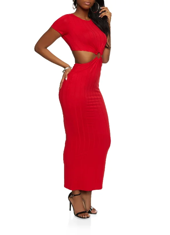 Ribbed O Ring Cut Out Maxi Dress