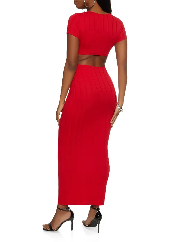 Ribbed O Ring Cut Out Maxi Dress