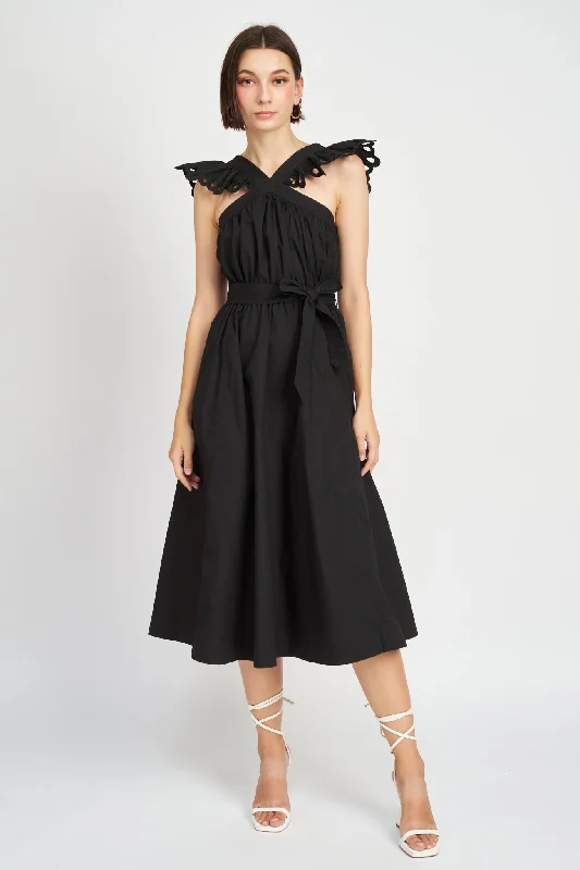 Ruffle Sleeve Midi Dress