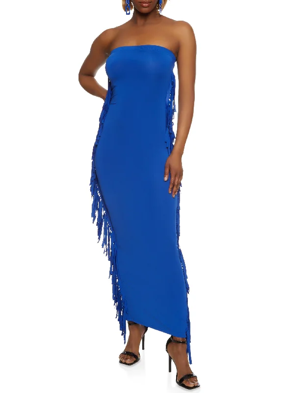 Daisy Fringe Side Maxi Tube Dress