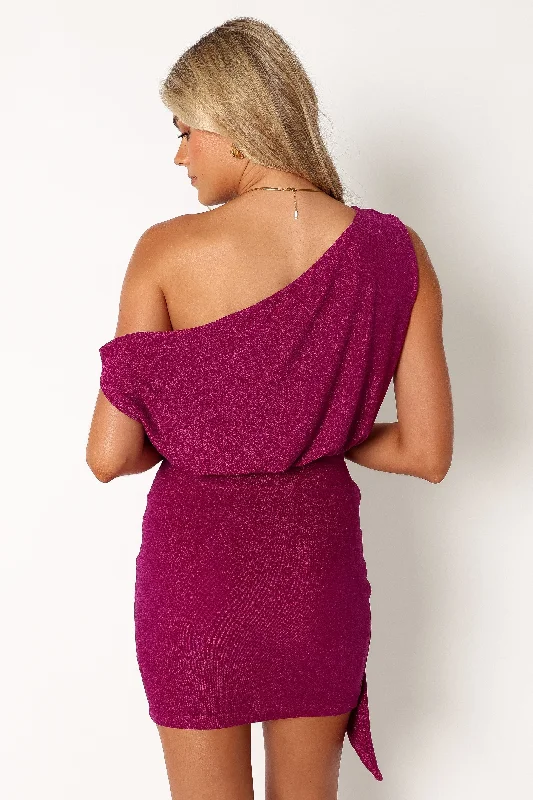 Santiago Off Shoulder Mini Dress - Berry