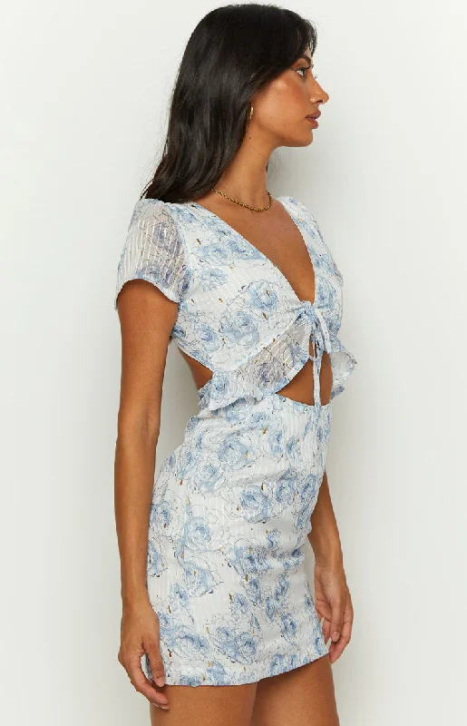 Santorini Nights Blue Floral Mini Dress