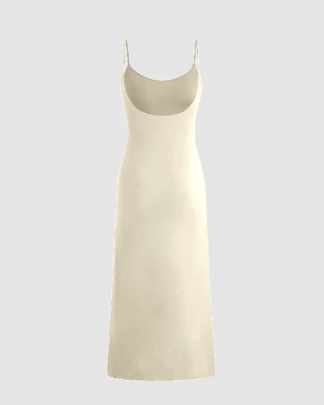 Sleeveless A-Line Apricot Midi Dress