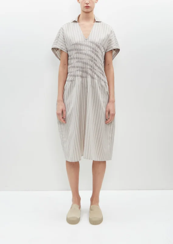 Pleated Embroidery Kaftan — Bone Stripe