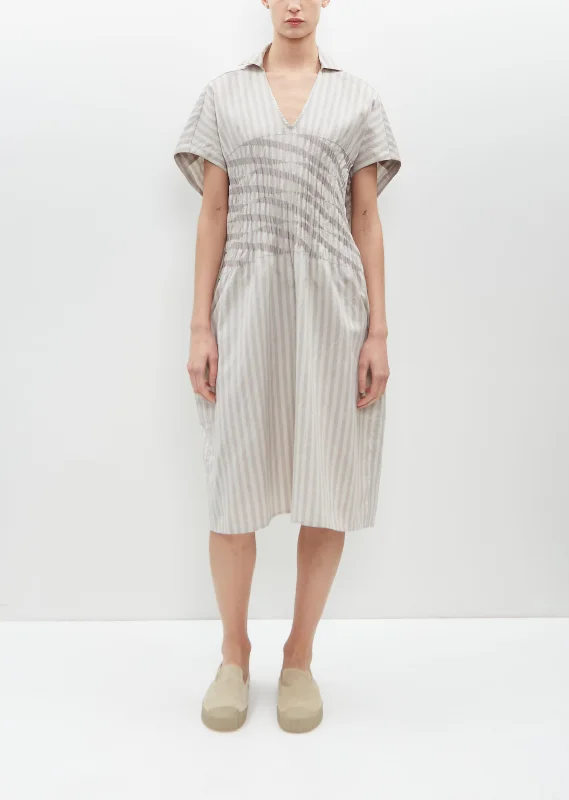 Pleated Embroidery Kaftan — Bone Stripe