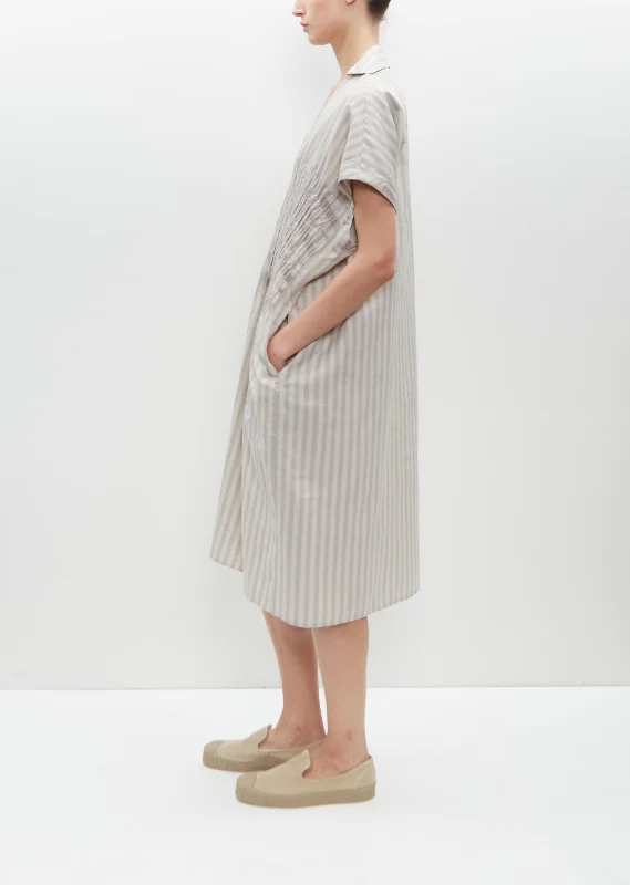 Pleated Embroidery Kaftan — Bone Stripe