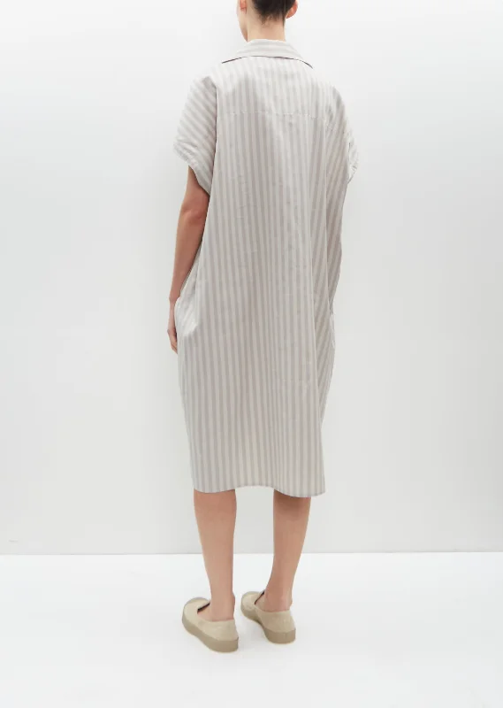 Pleated Embroidery Kaftan — Bone Stripe