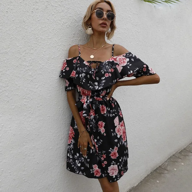 Amy Fashion - Sexy Spaghetti Strap Floral Print Mini Dress