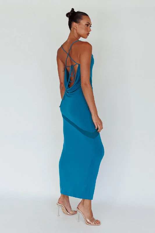 Sun Kissed Cowl Tied Back Maxi Dress Teal