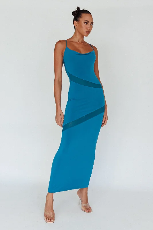 Sun Kissed Cowl Tied Back Maxi Dress Teal