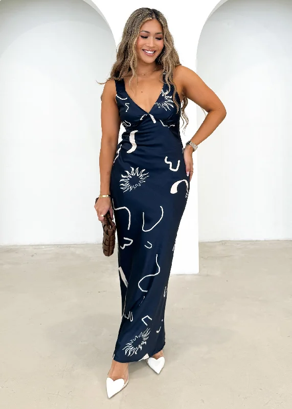 Taleena Maxi Dress - Navy Abstract