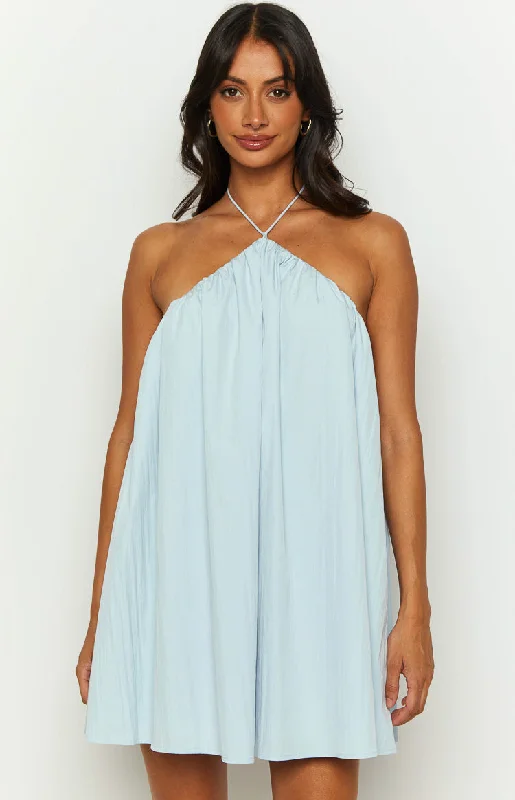 Talei Blue Halter Puff Mini Dress