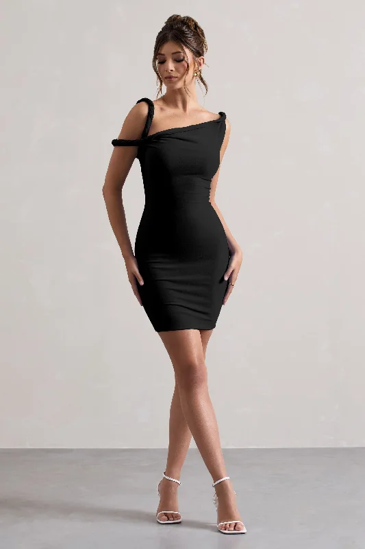 Tali | Black Twisted Asymmetric Bodycon Mini Dress