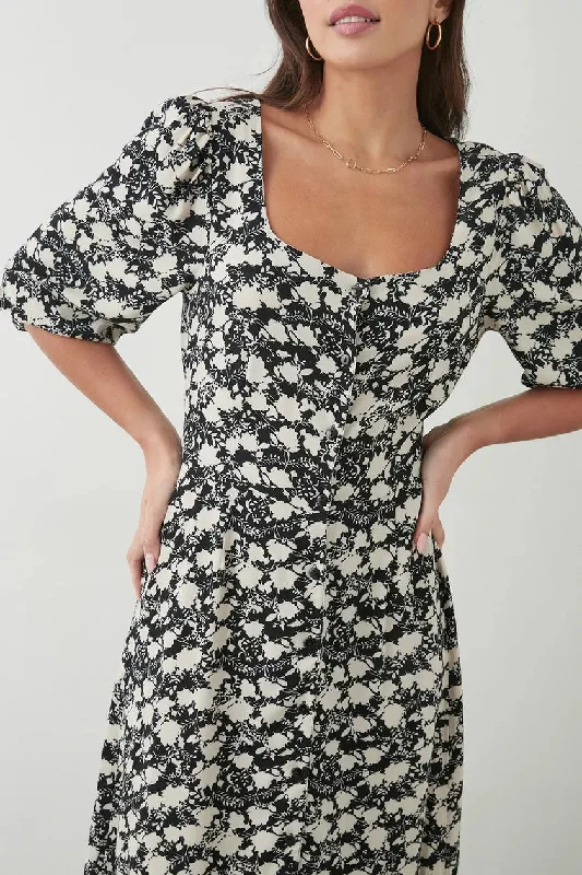 Tall Mono Ditsy Floral Button Through Midi Dress