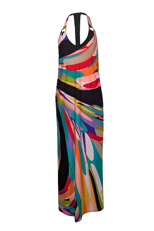 Trina Turk - Multicolor Wavy Print Halter Maxi Dress Sz S