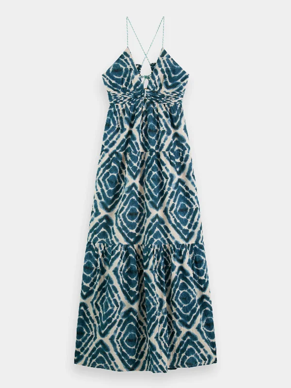 V-neck tie-dyed maxi strap dress