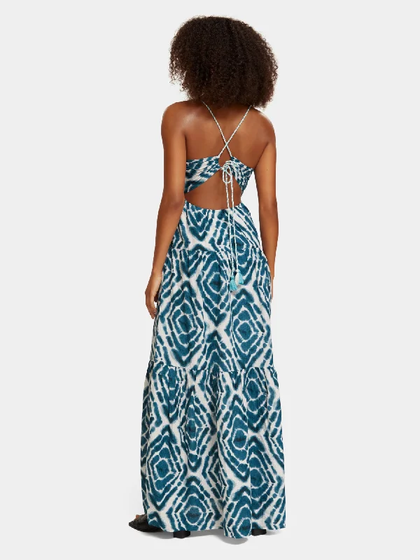 V-neck tie-dyed maxi strap dress