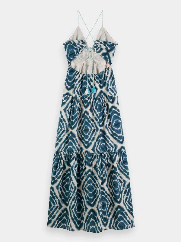 V-neck tie-dyed maxi strap dress