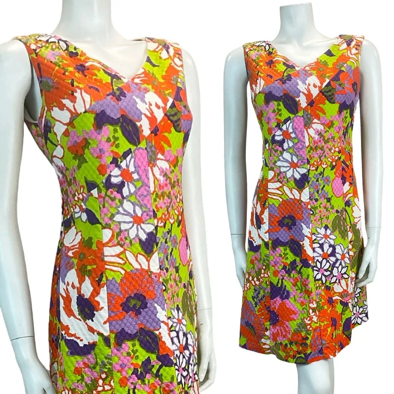 VTG 60S ABSTRACT FLORAL ACID PSYCHEDELIC MINI DRESS MOD GOGO SCOOTER 8 10