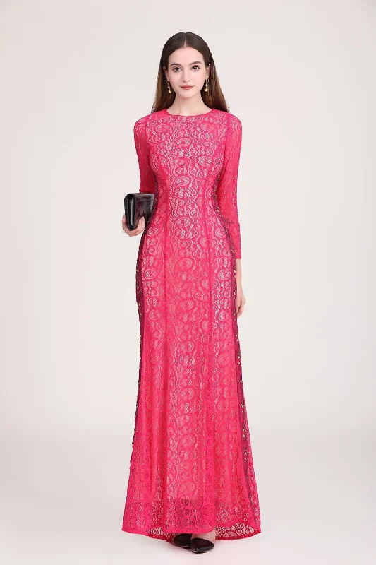 FashionSierra - Long Sleeves Beaded Elegant Long Prom Runway Dresses