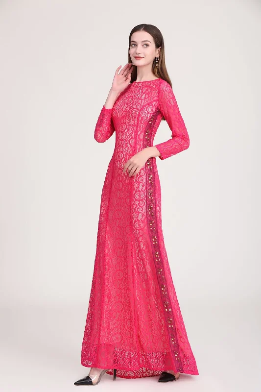 FashionSierra - Long Sleeves Beaded Elegant Long Prom Runway Dresses