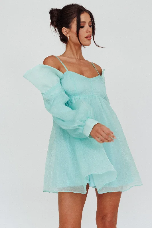 Yasi Long Sleeve Babydoll Mini Dress Mint