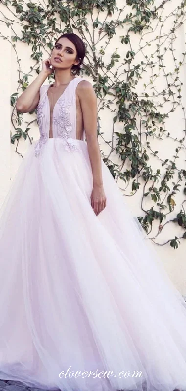 3D Applique Tulle V-neck Ball Gown Wedding Dresses, CW0207