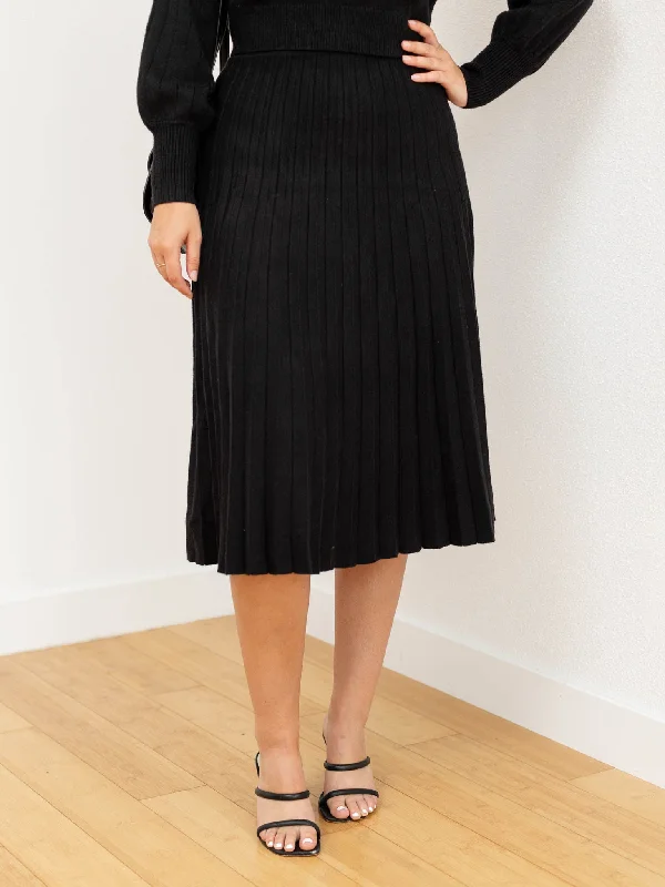 A-Line Pleated Sweater Midi Skirt