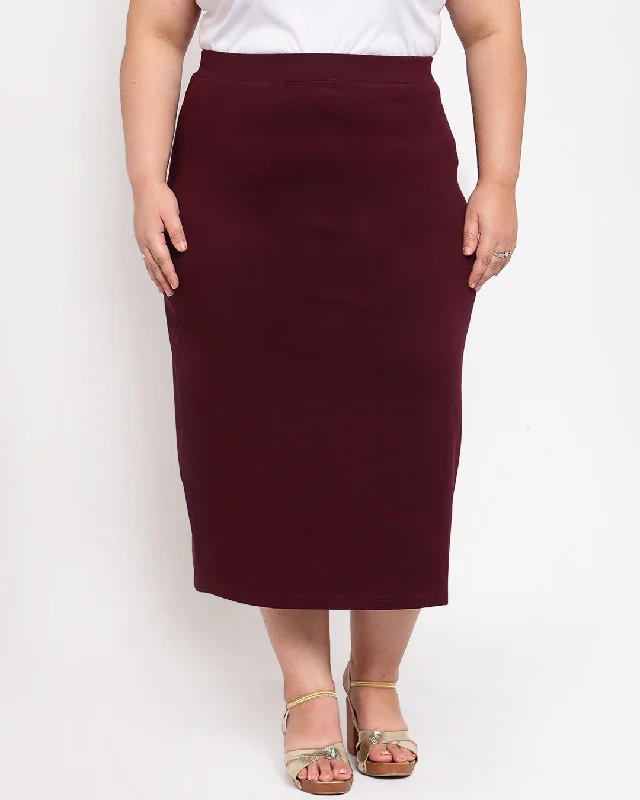 Burgundy Pencil Midi Skirt