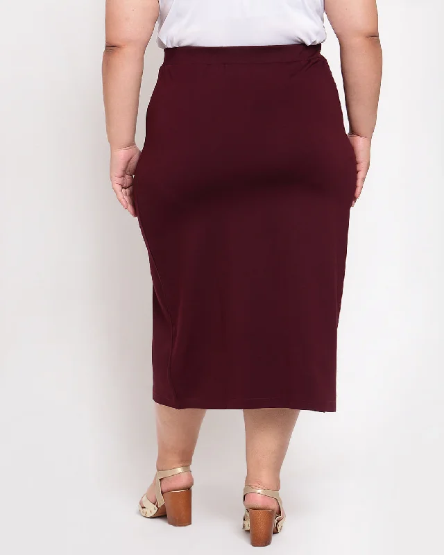 Burgundy Pencil Midi Skirt