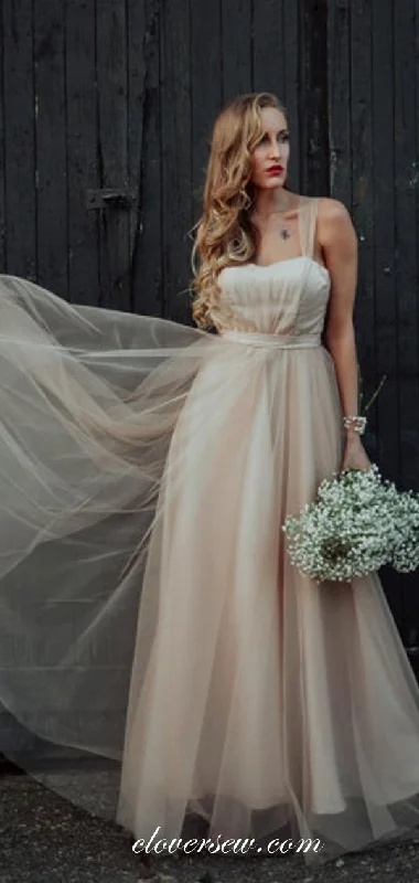 Champagne Tulle Convertible Sweetheart A-line Wedding Dresses, CW0218