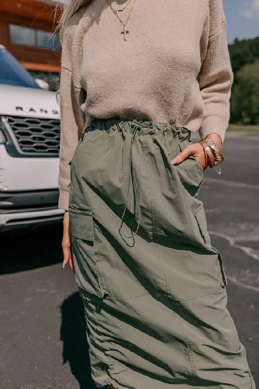 Cool Energy Cargo Midi Skirt in Sage