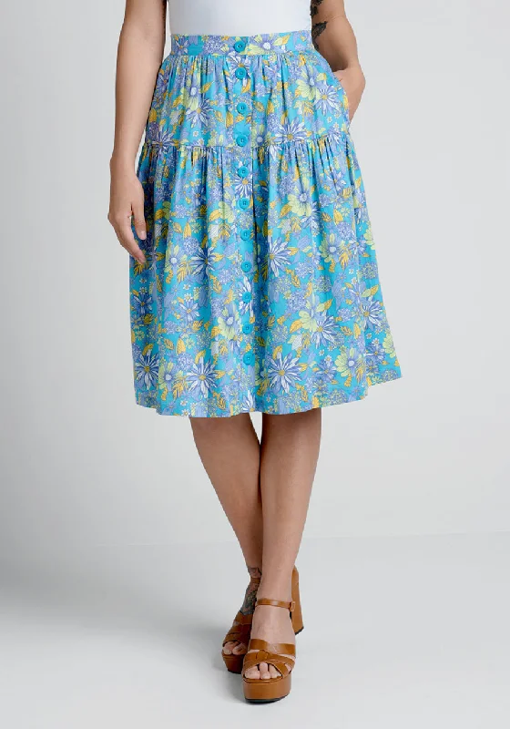 Daisies At Nightfall Tiered Midi Skirt