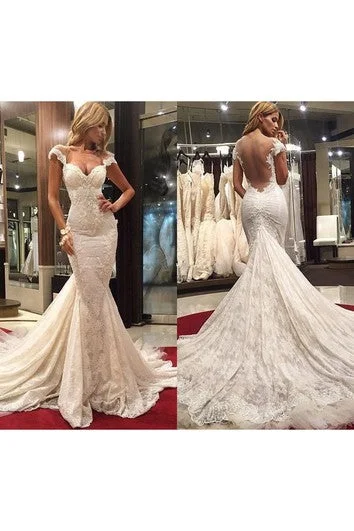 Delicate Mermaid Lace Appliques Wedding Dress Court Train