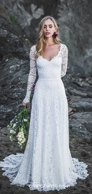 Elegant Lace Long Sleeves Open Back Wedding Dresses,CW0213