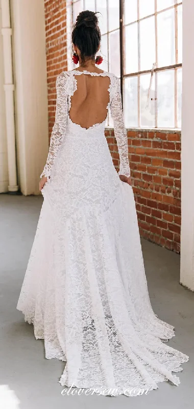 Elegant Lace Long Sleeves Open Back Wedding Dresses,CW0213