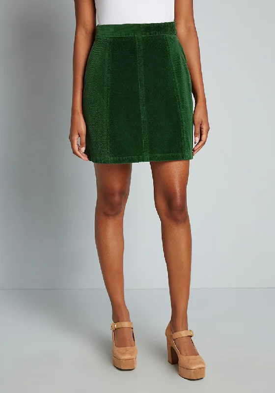 Ephemeral Emerald Corduroy Mini Skirt