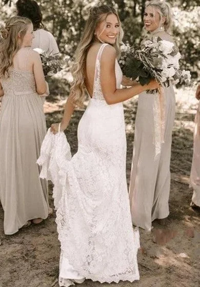 Ethereal Lace V-Neck Sleeveless Court Train Wedding Dress