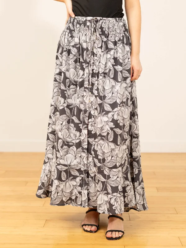 Floral Crepe Smock Waist Maxi Skirt