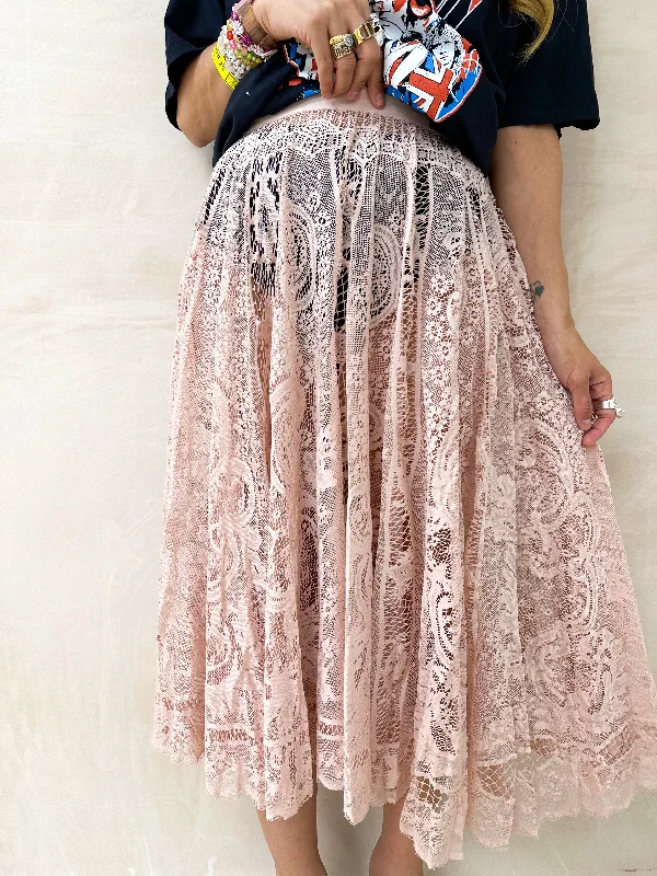 Full Circle Floaty Midi Skirt In Nude Lace