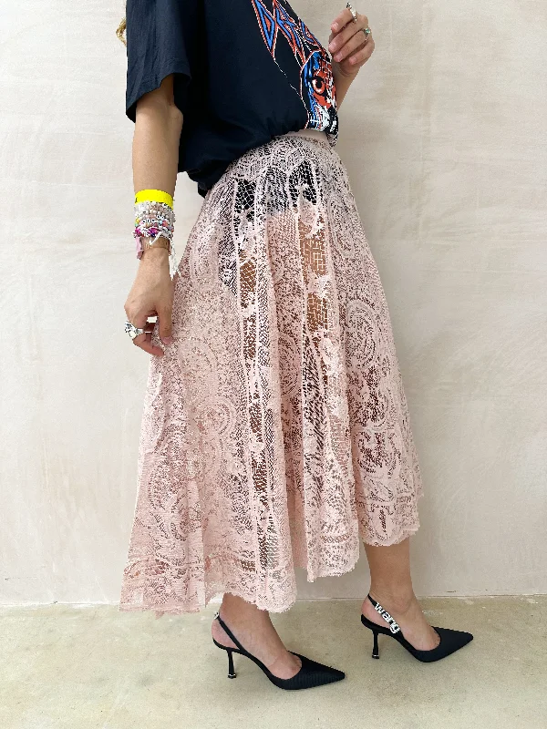 Full Circle Floaty Midi Skirt In Nude Lace