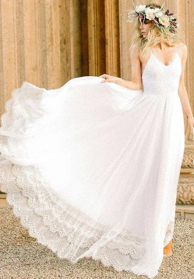 Graceful Floor Length Sleeveless Chiffon Lace Wedding Dress