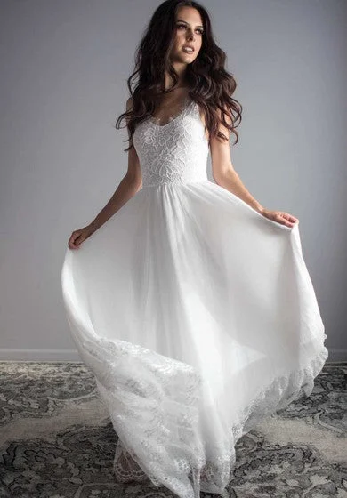 Graceful Floor Length Sleeveless Chiffon Lace Wedding Dress