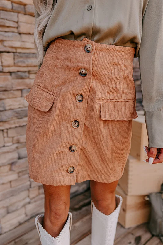 Lost In Your Eyes Corduroy Skirt In Iced Mocha