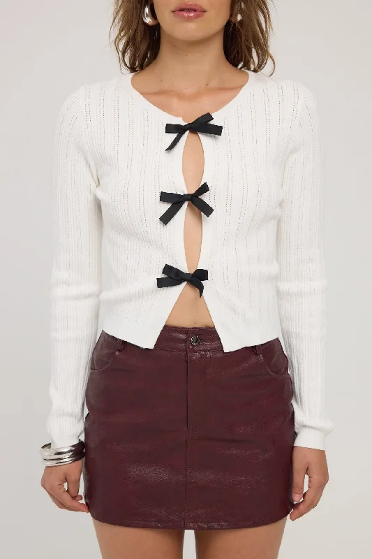 Luck & Trouble Vanilla Contrast Ribbon Cardigan Knit Off White