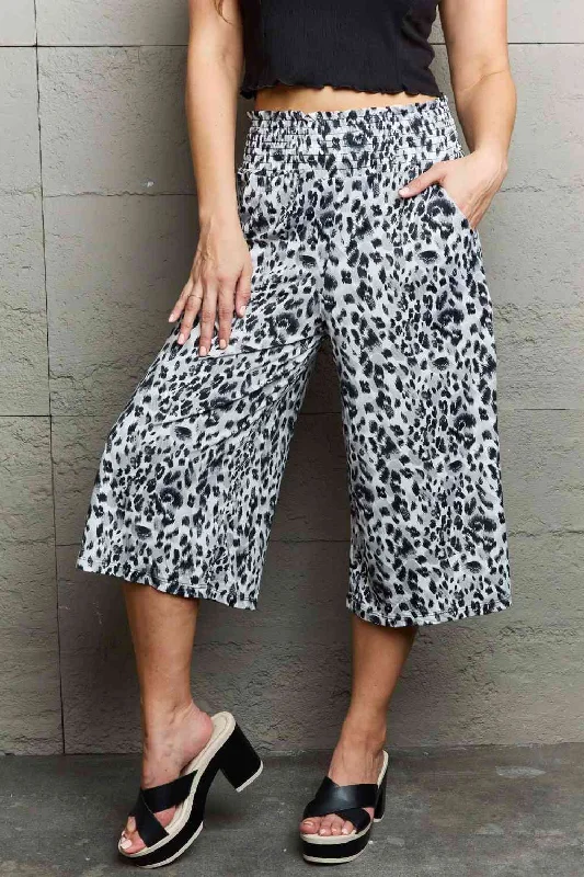 Ninexis Leopard High Waist Flowy Wide Leg Pants with Pockets