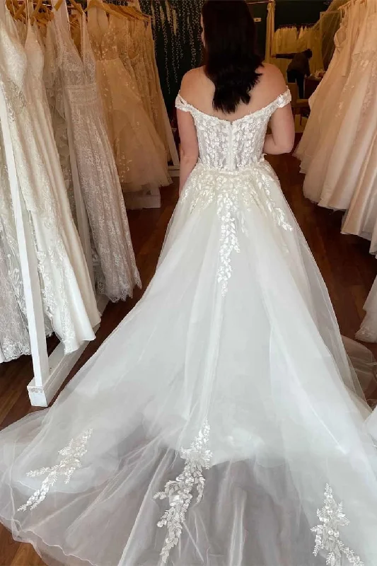 Off the Shoulder Mermaid Wedding Dress with Detacheable Train