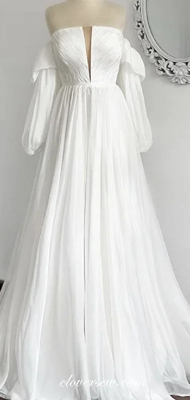 Off White Long Sleeves Off The Shoulder Boho Wedding Dresses, CW0208